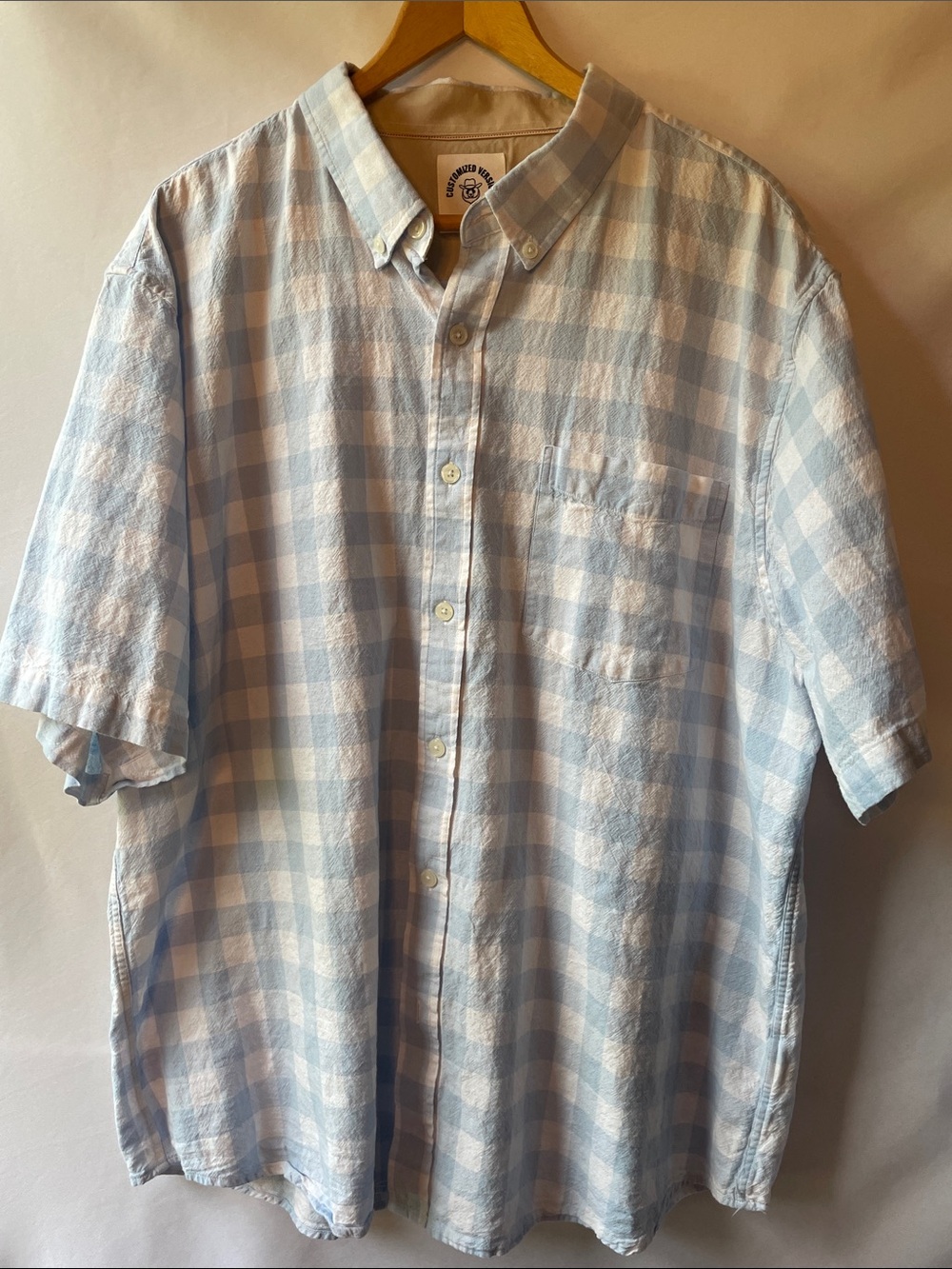 Customized Version Light Blue Plaid Button-Down Short Sleeve Shirt Sz 2XL